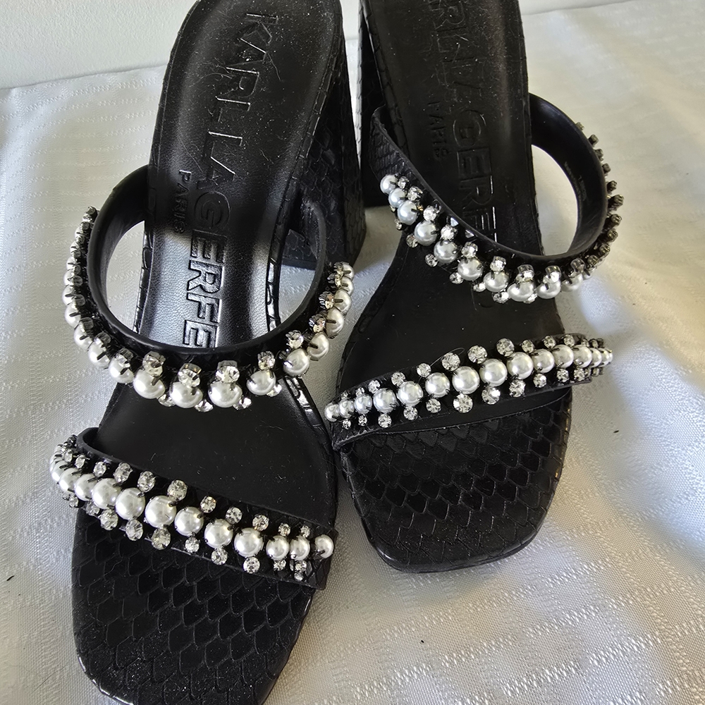Karl Lagerfeld Black and Silver Embellished Heels